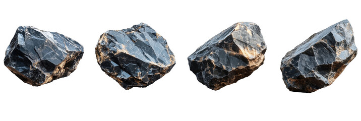 black obsidian rocks on white background.