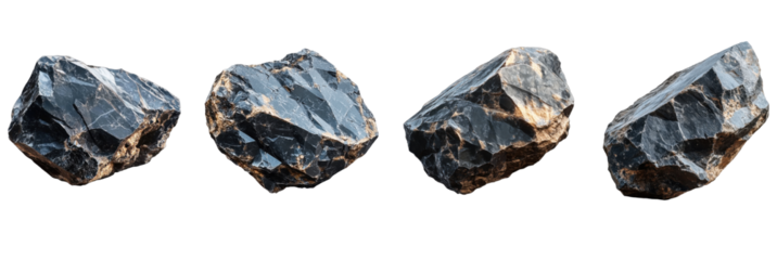 black obsidian rocks on white background.