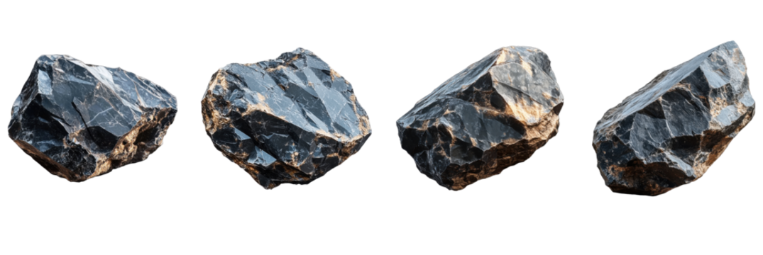 black obsidian rocks on white background.