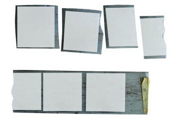 vintage medium format camera film strip,empty frames for pictures, grungy style. Comeback of analog film photography concept, isolated on transparent background, free copy space