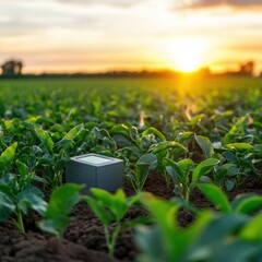 Sensor in field at sunset