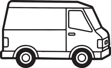 delivery van line art, black outline, vector and illustration, coloring book page line art drawing