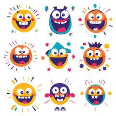 Vector set of funny cartoon with smiling