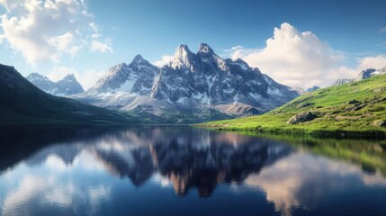 Breathtaking mountain reflection serene lake natural landscape daytime scenic view tranquil beauty