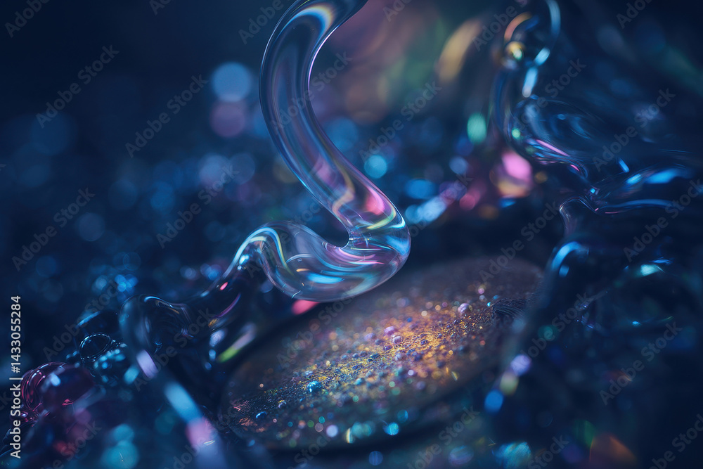 Poster mesmerizing iridescent bubble with soft glow amidst sparkling colors in dreamy atmosphere
