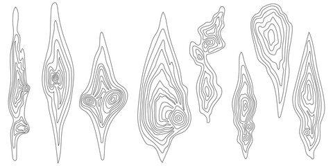 Elements of wood grain design, wood plank, black lines on white background, vector design