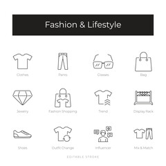Fashion and lifestyle line icon set vector simple, black and white vector icon bundle