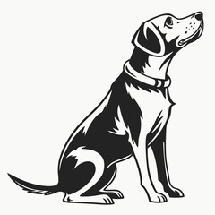 Monochrome Seated Beagle with Collar Looking Upwards, Clean Silhouette Art