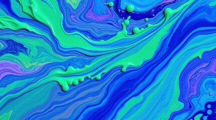 Fluid Art Abstract Texture with Blue Green and Purple Swirls