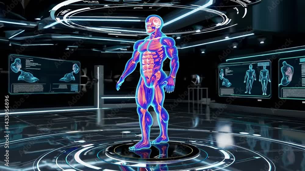 Fototapete Exploring human anatomy through 3D visualization and advanced digital technology in a futuristic lab setting