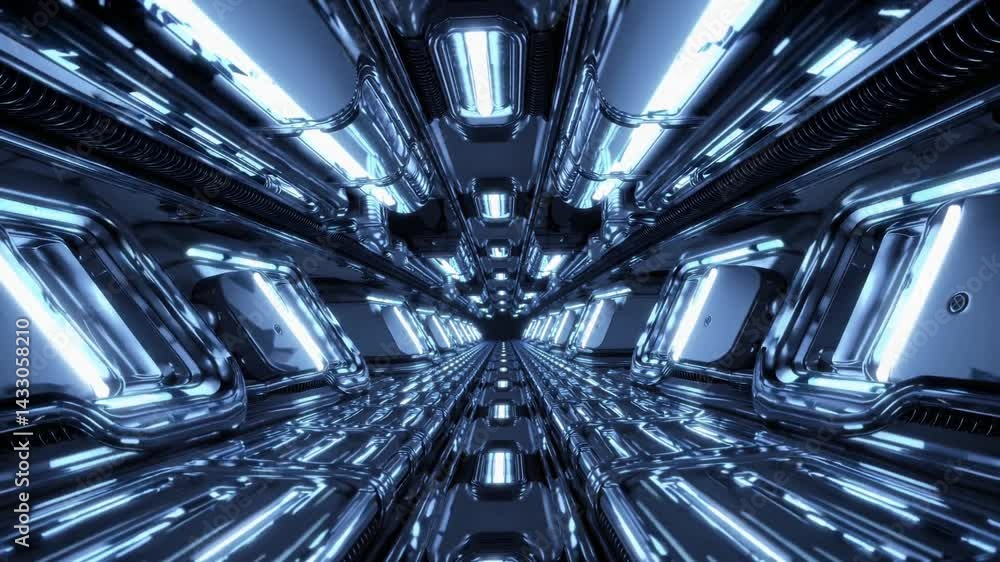 Leinwandbilder Exploring a futuristic tunnel filled with glowing lights and metallic structures in a sci-fi environment