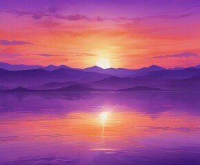 Fototapeta premium Abstract watercolor painting of a vivid sunset, shades of orange merging into purple , clouds, art