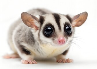 Obraz premium Adorable Sugar Glider Close-Up Portrait of a Small, Cute Marsupial on white background