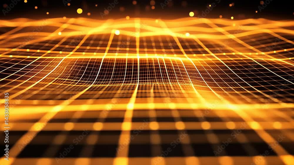 Poster captivating waves of golden light flow through a digital landscape in a mesmerizing display of creat