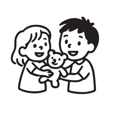 Hand Drawn Black and White Icons of Kids Social Interaction Activities