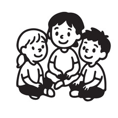Hand Drawn Black and White Icons of Kids Social Interaction Activities