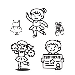 Fototapeta premium Hand-Drawn Black & White Dance Class Icons for Kids