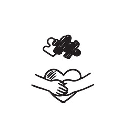 Hand Drawn Black White Icons Children with Special Needs in Daily Activities