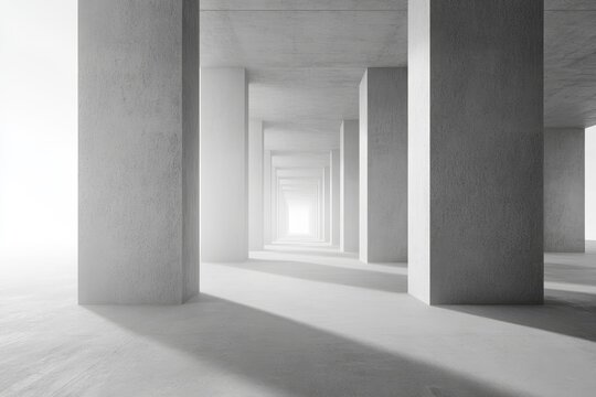 Modern concrete architectural interior with diffused light.
