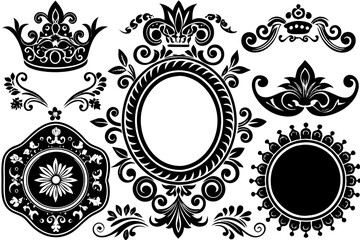 Vintage floral vector design set with ornate frames and decorative elements