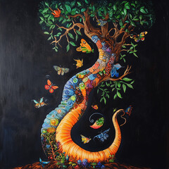 vibrant concept of symbiosis and collaboration dances through depiction of a soil worm, showcasing harmonious symphony of all organisms uniting to uphold delicate equilibrium of our beloved planet 