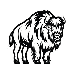 American Buffalo Black Silhouette Isolated on White Background, Wildlife