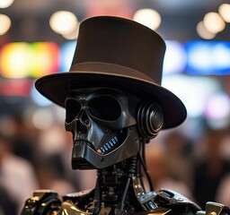 Black Hat on a robot head with amazing front view