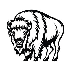 Bison Silhouette Bold Black and White Animal Design with a Strong Stance and Detailed Fur
