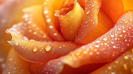 Close-up of an orange rose covered in dew drops.