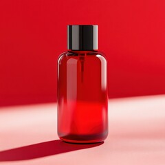 Red liquid in clear bottle