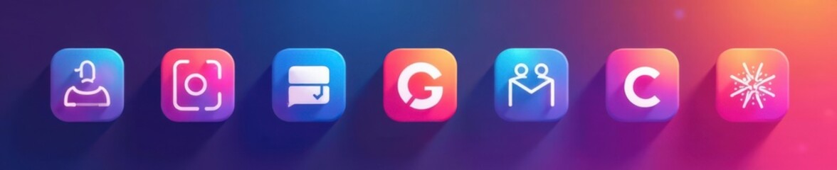 Colorful gradient app icons on a minimalist background, design, software, icons