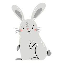 Flat vector illustration in a simple children's style. Cute rabbit on white background. Farm animals . Vector illustration