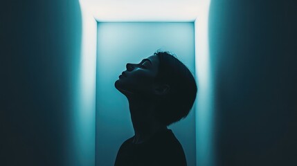 Contemplative moment dimly lit hallway photography urban space side view solitude and reflection
