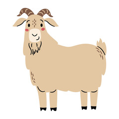 Flat vector illustration in a simple children's style. Cute goat on white background. Farm animals . Vector illustration