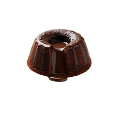 Close-up of a decadent chocolate cake with molten chocolate center. PNG and transparent background