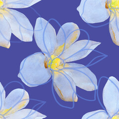 Watercolor flower on white and colored background.Seamless pattern.
