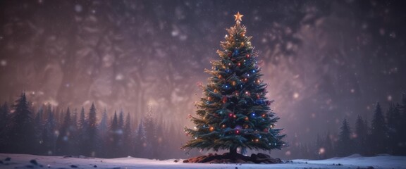 Dazzling lights illuminate a vibrant Christmas tree, winter scene ,  night, christmas