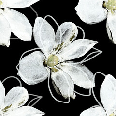 Watercolor flower on white and colored background.Seamless pattern.