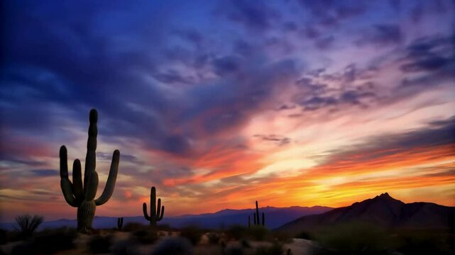 Saguaro cactus desert sunset, Phoneix, Arizona 4K stock video
