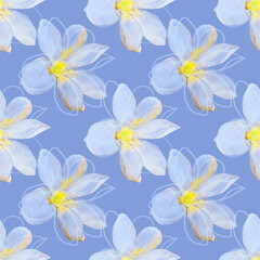 Watercolor flower on white and colored background.Seamless pattern.