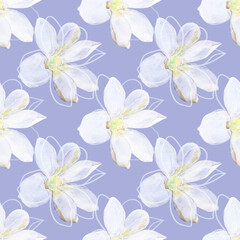 Watercolor flower on white and colored background.Seamless pattern.