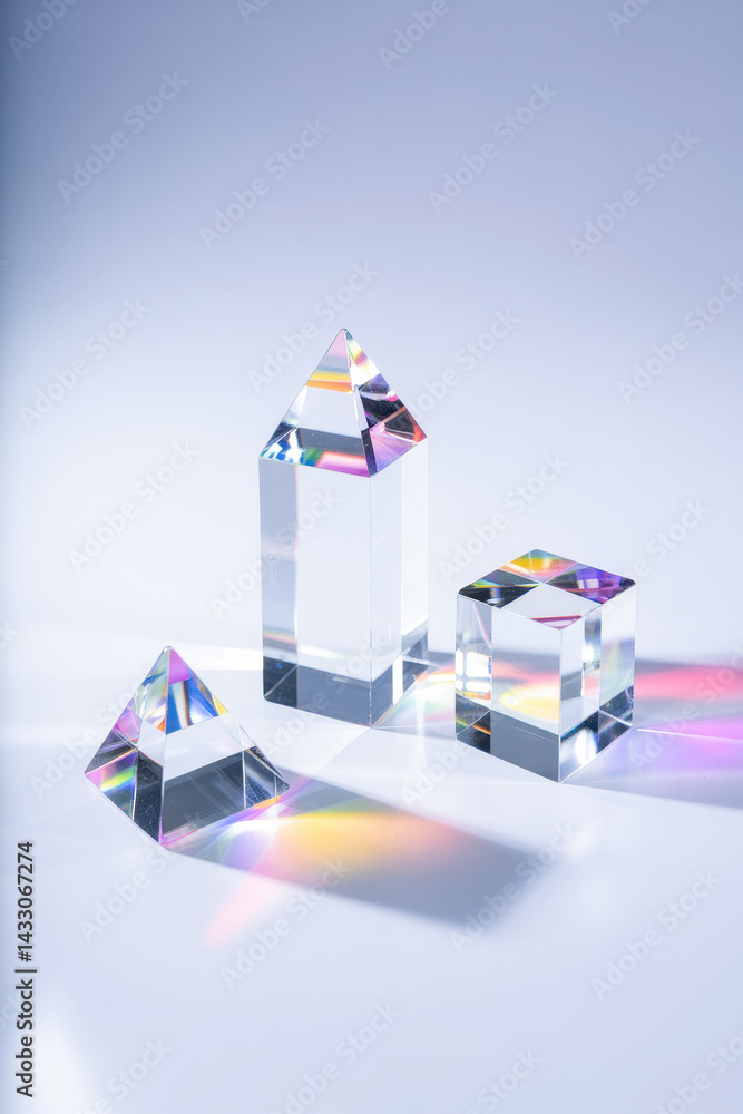 Poster captivating prism geometric shapes casting colorful light reflections on smooth surface