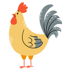 Flat vector illustration in a simple children's style. Cute rooster on white background. Farm animals . Vector illustration
