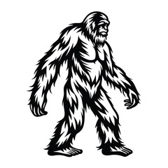 Silhouette of Walking Bigfoot | Cryptozoology Icon, Isolated Design
