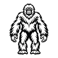 Standing Yeti Mascot | Monochrome Bigfoot Silhouette | Hairy Beast