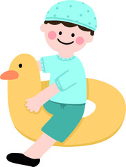 유치원 여름 방학 튜브 끼고 노는 남자 어린이(kindergarten summer vacation character)