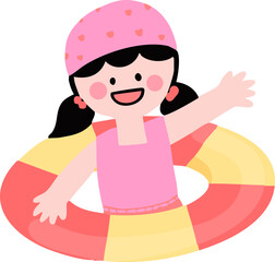 유치원 여름 방학 튜브 끼고 노는 여자 어린이(kindergarten summer vacation character)