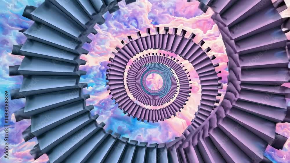 Aufkleber Spiral structure with pastel clouds promotes a sense of movement and depth in surreal architecture