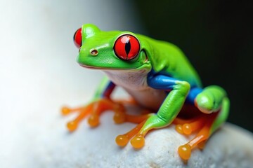 Obraz premium Red-eyed tree frog on white, striking colors, detail, green, herpetology