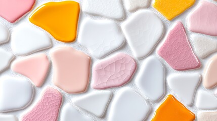 Colorful Ceramic Tile Mosaic Artwork Pastel Pink Orange White Texture
